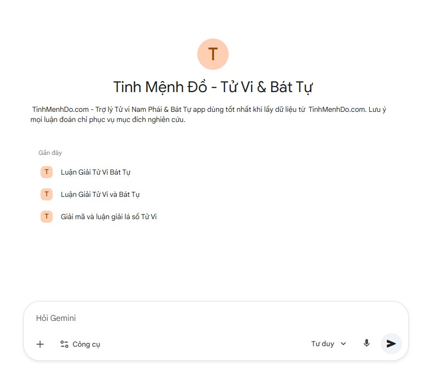 Tinh Menh Do App on Gemini
